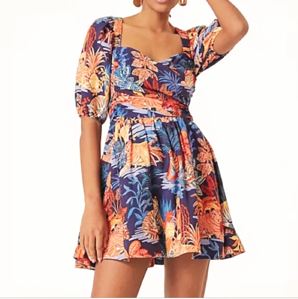 Anthropologie Tiger Print Puff Sleeve dress